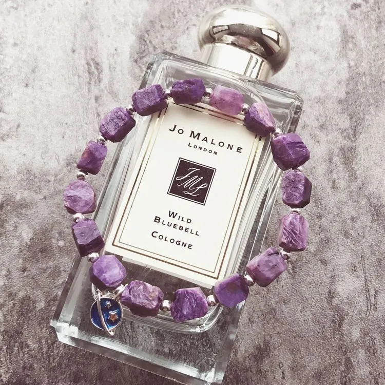 Raw Charoite Beaded Bracelet with Sterling Silver Handmade Jewelry Accessories Women