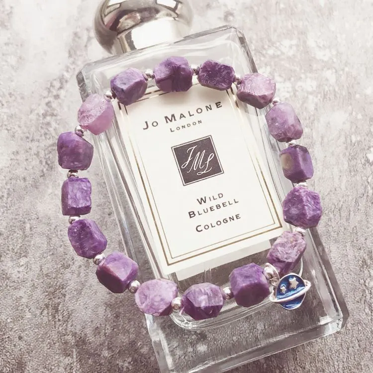 Raw Charoite Beaded Bracelet with Sterling Silver Handmade Jewelry Accessories Women