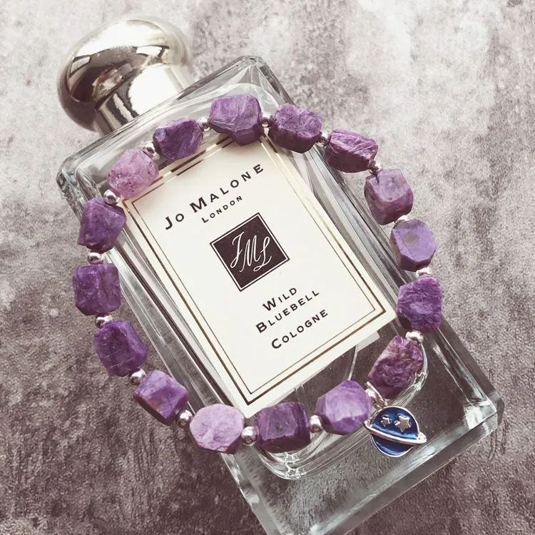 Raw Charoite Beaded Bracelet with Sterling Silver Handmade Jewelry Accessories Women