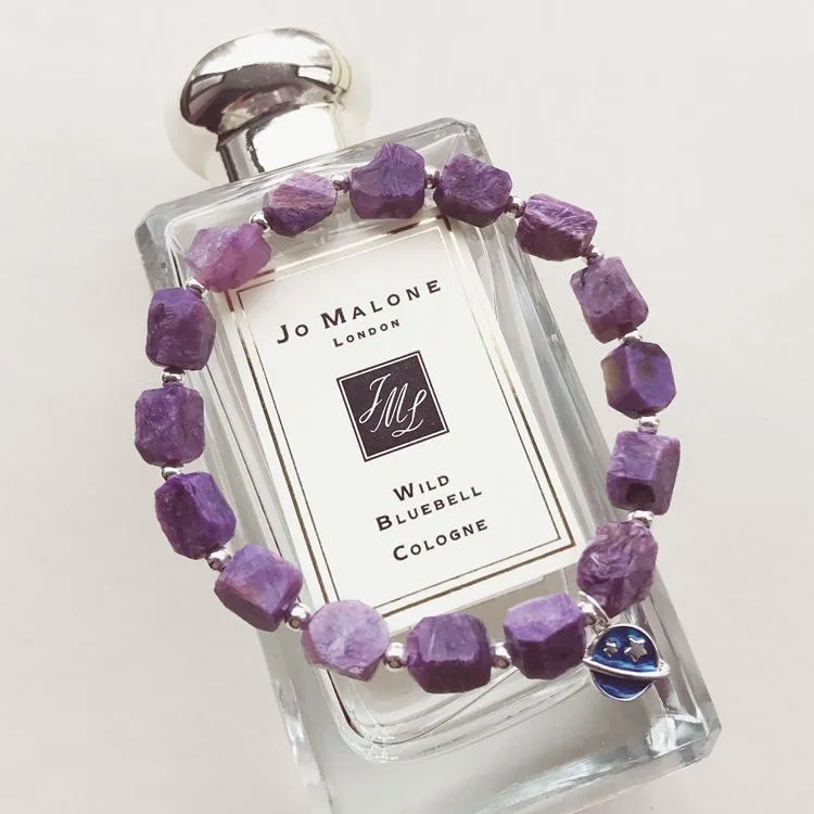 Raw Charoite Beaded Bracelet with Sterling Silver Handmade Jewelry Accessories Women