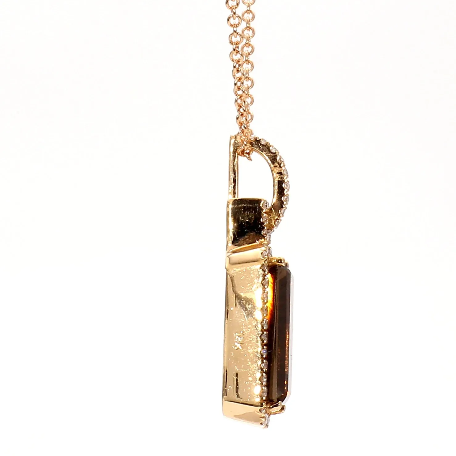 Rectangular Rose Gold Quartz & Diamond Necklace