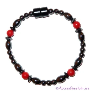 Red Coral Hex And Rice Magnetite Magnetic Anklet