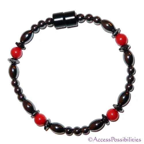 Red Coral Hex And Rice Magnetite Magnetic Anklet