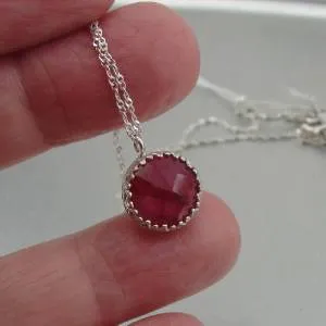 Round Natural red Ruby gemstones Pendant, Sterling Silver Filigree and Red Ruby Pendant