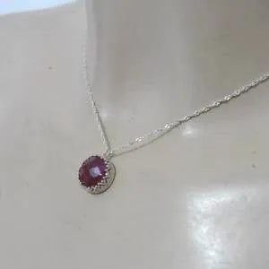 Round Natural red Ruby gemstones Pendant, Sterling Silver Filigree and Red Ruby Pendant