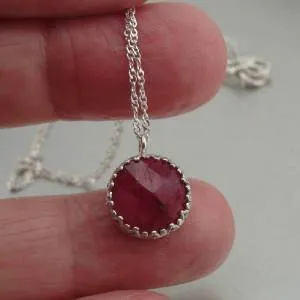Round Natural red Ruby gemstones Pendant, Sterling Silver Filigree and Red Ruby Pendant