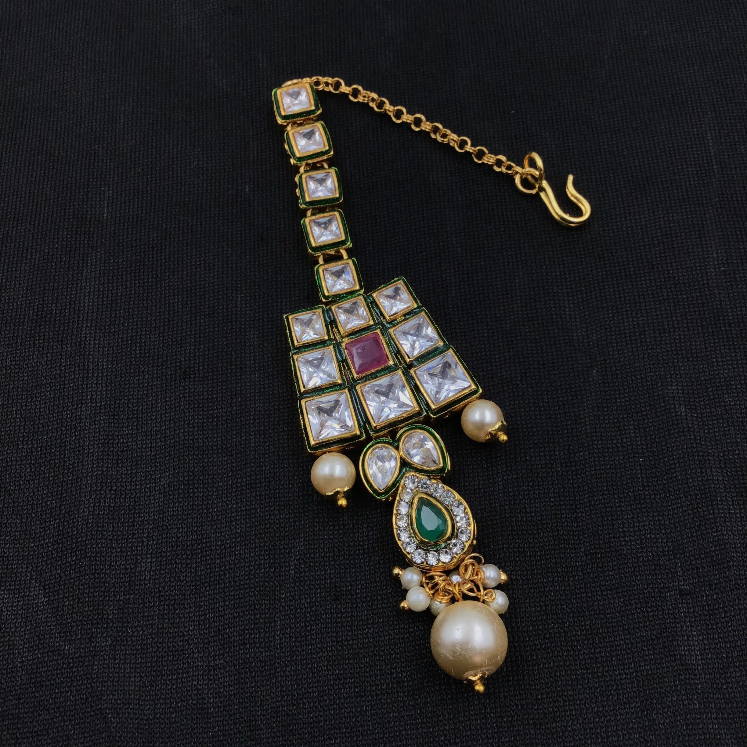 Ruby Green Polki Necklace Set 10367-5937