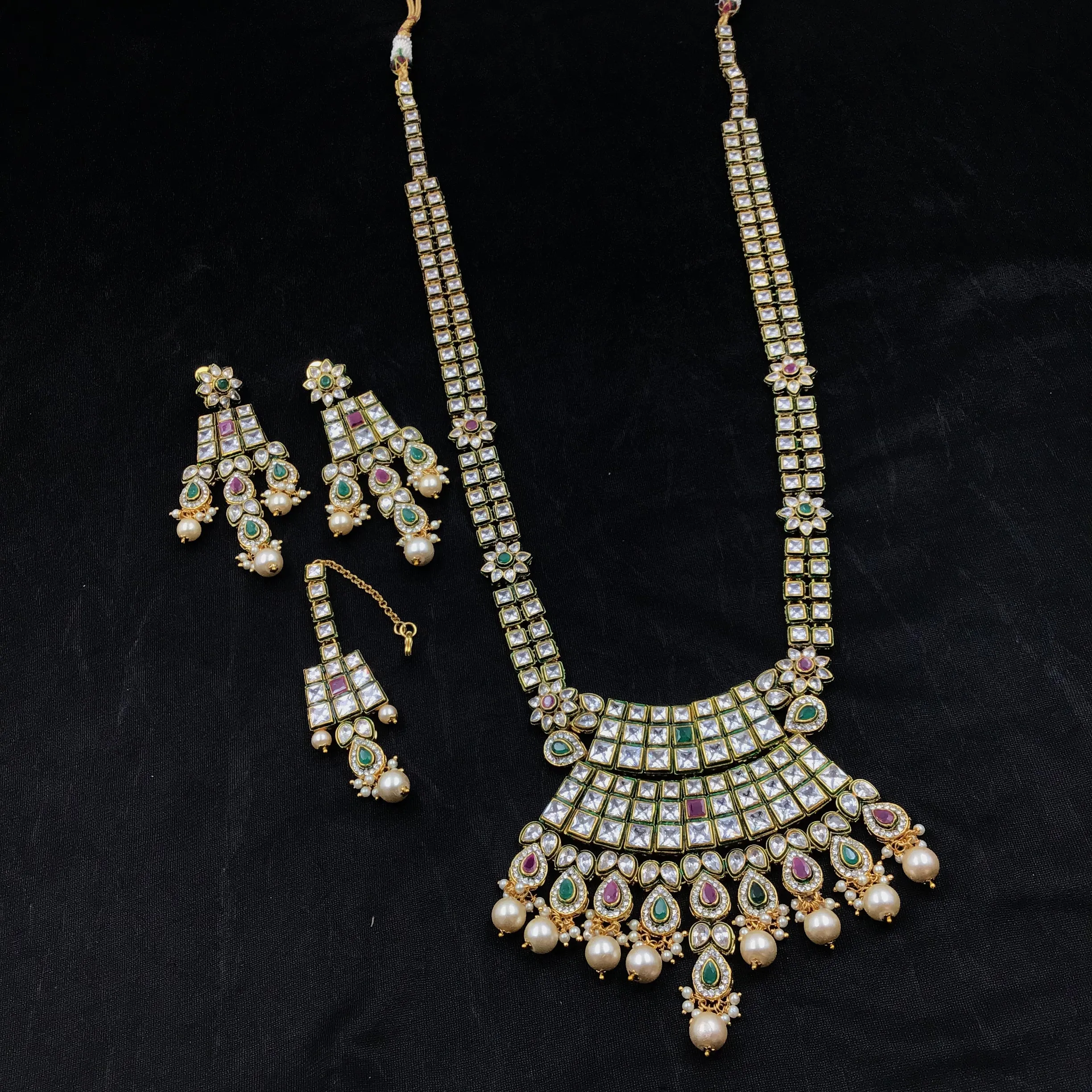 Ruby Green Polki Necklace Set 10367-5937