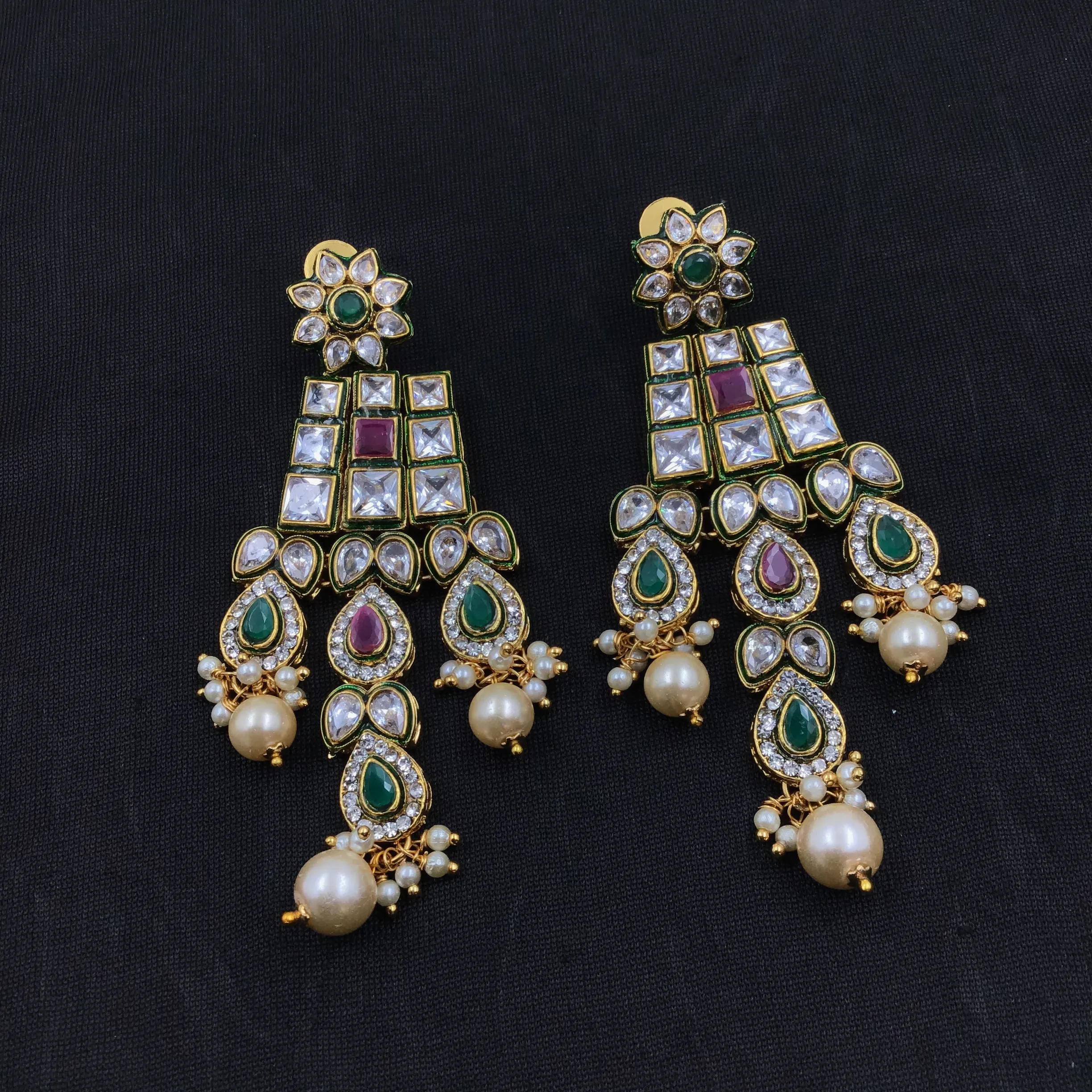 Ruby Green Polki Necklace Set 10367-5937