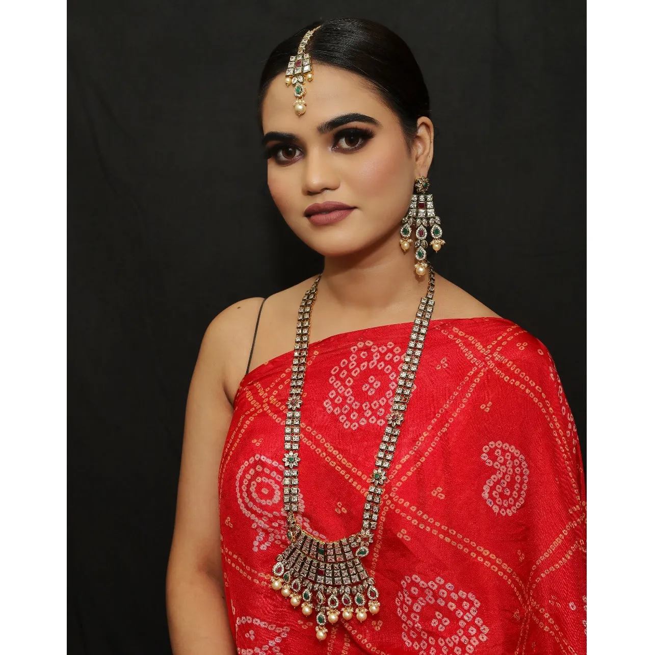 Ruby Green Polki Necklace Set 10367-5937