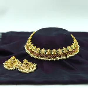 Ruby Green Temple Necklace Set