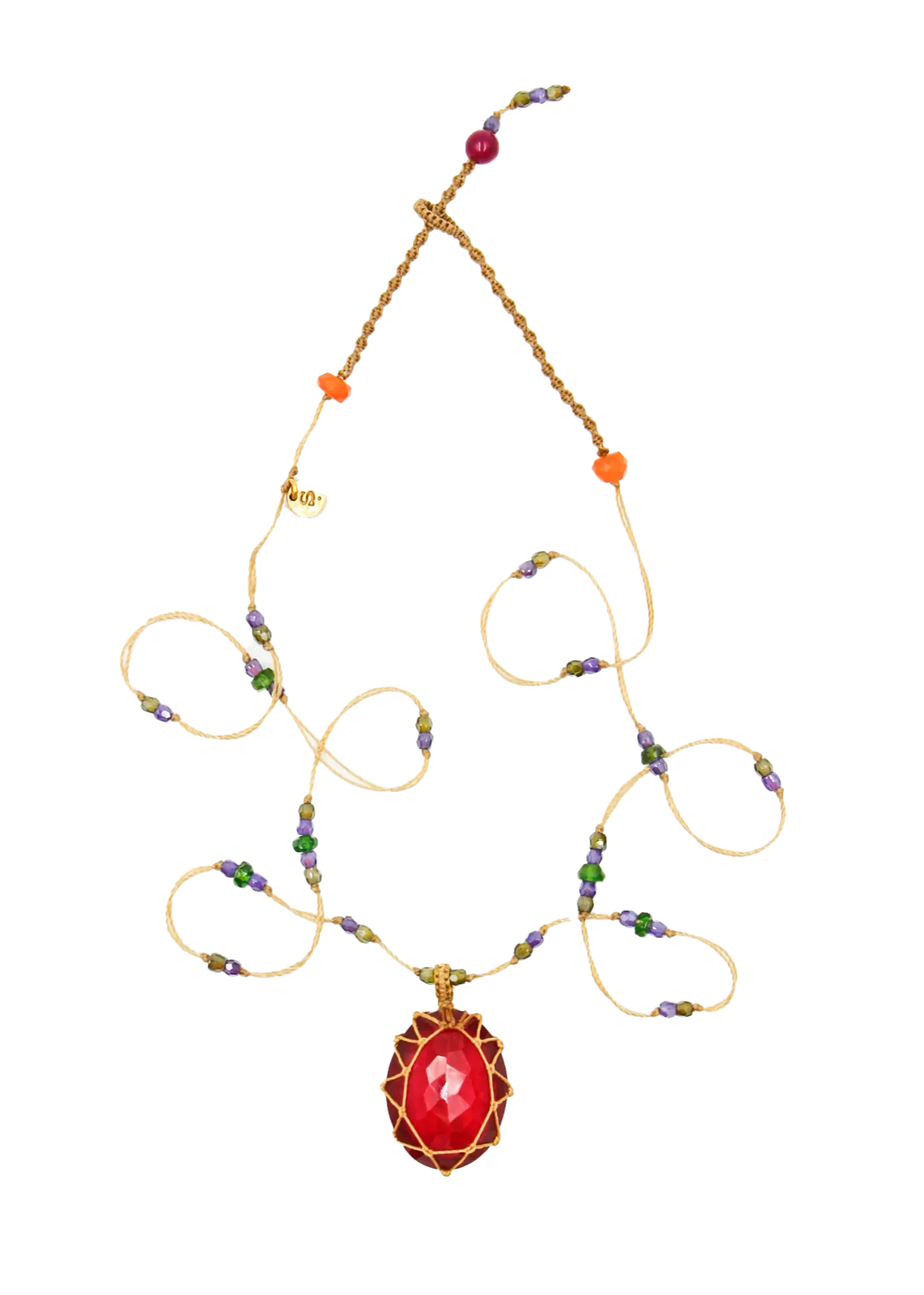 Short Tibetan Necklace - Glass Filled red
