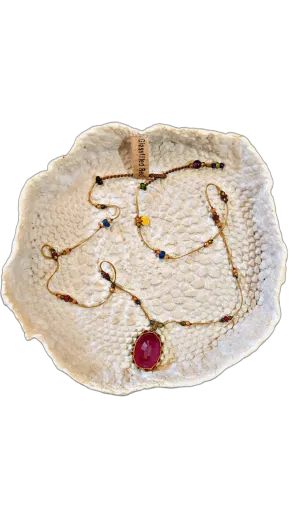 Short Tibetan Necklace - Glass Filled red