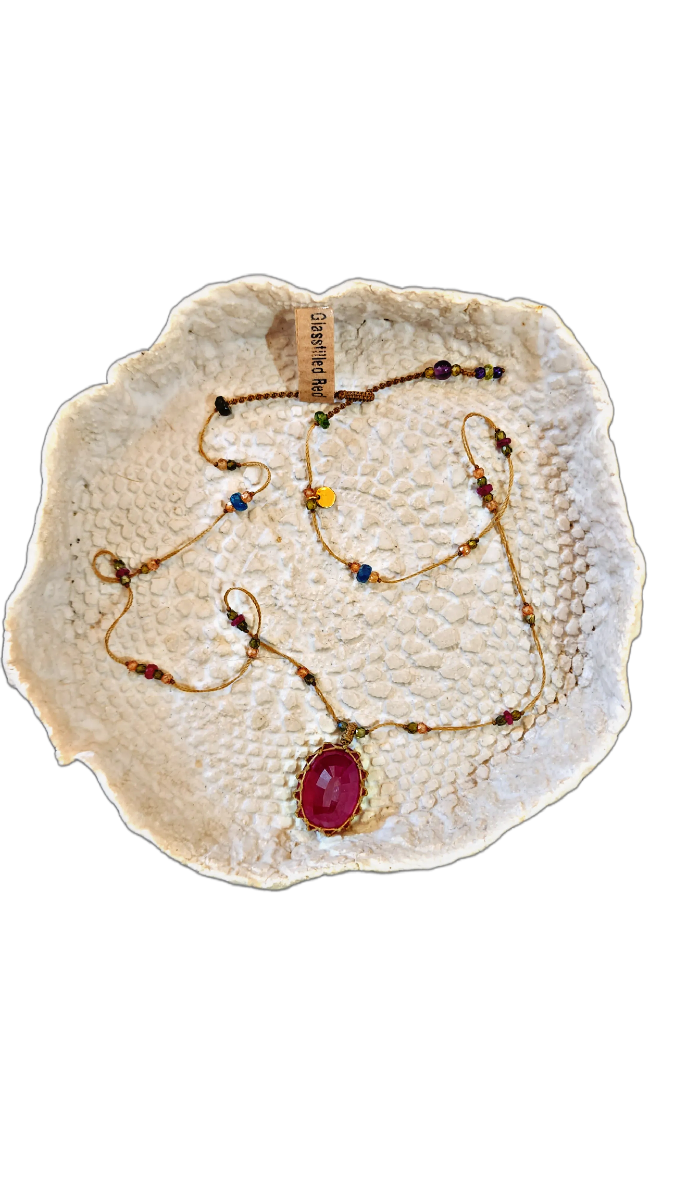 Short Tibetan Necklace - Glass Filled red
