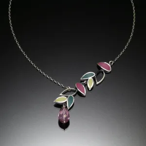 Silver falling leaf necklace with color inlays by Susan Kinzig