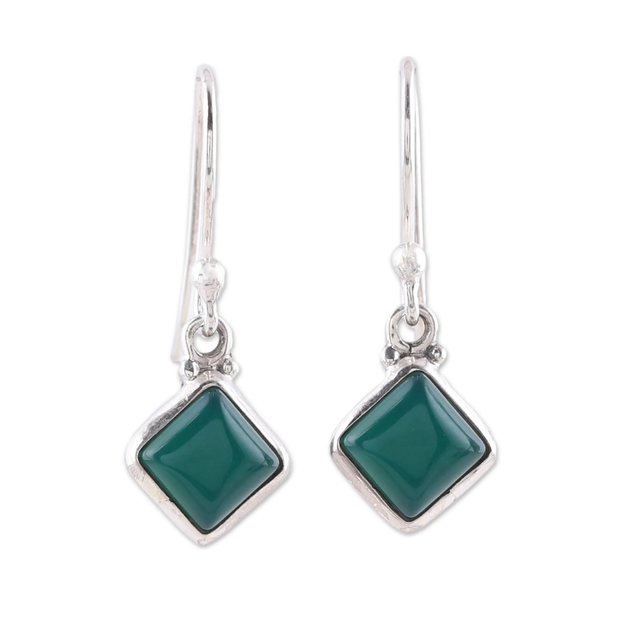 Square Green Onyx Dangle Earrings from India - Happy Kites in Green | NOVICA