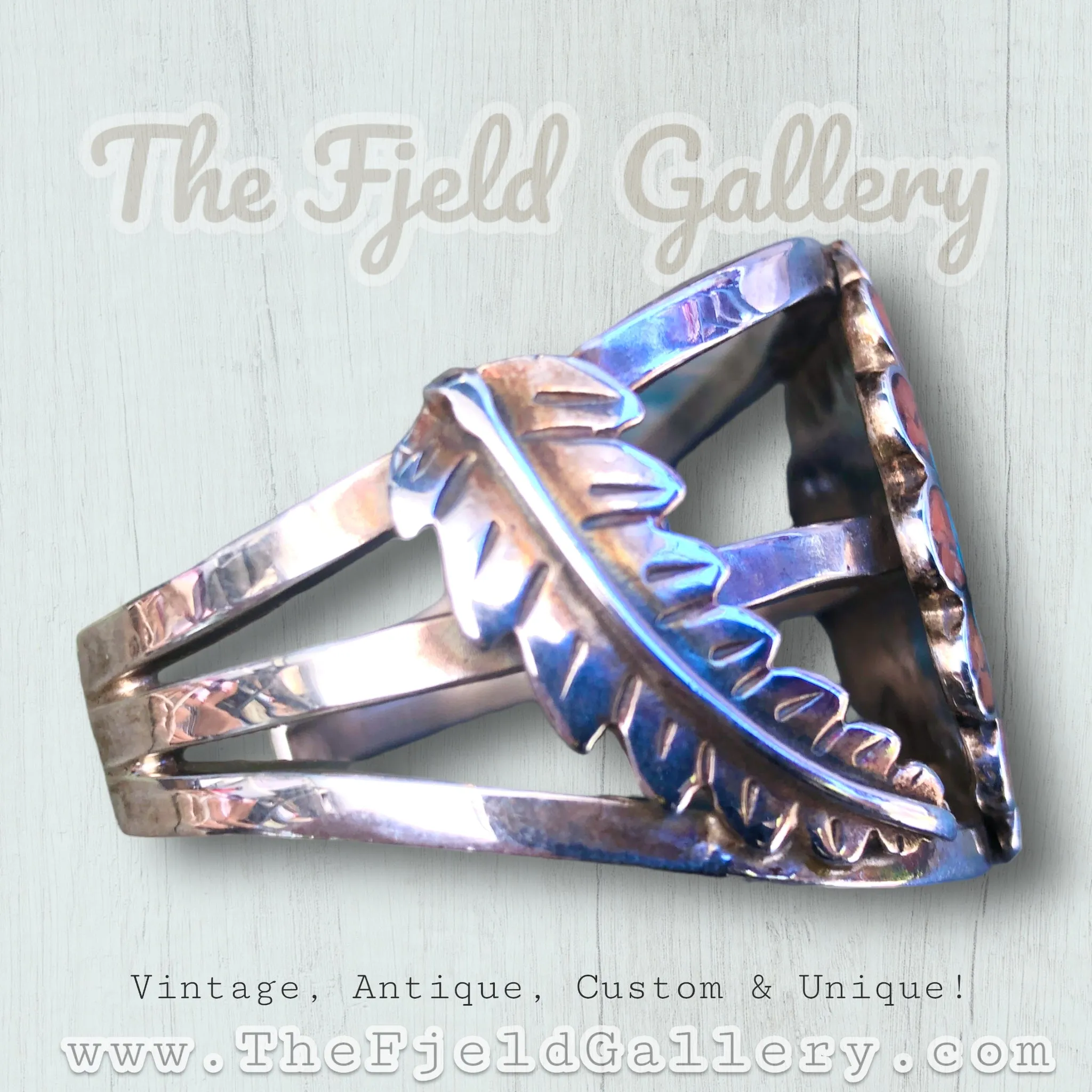 Sterling Silver Zuni Sun God Coral, Tirquoise, Onyx & Mother of Pearl Inlay Cuff Bracelet
