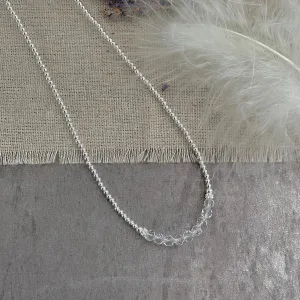 Thin Rock Quartz and Sterling Silver Bead Necklace, April Birthstone