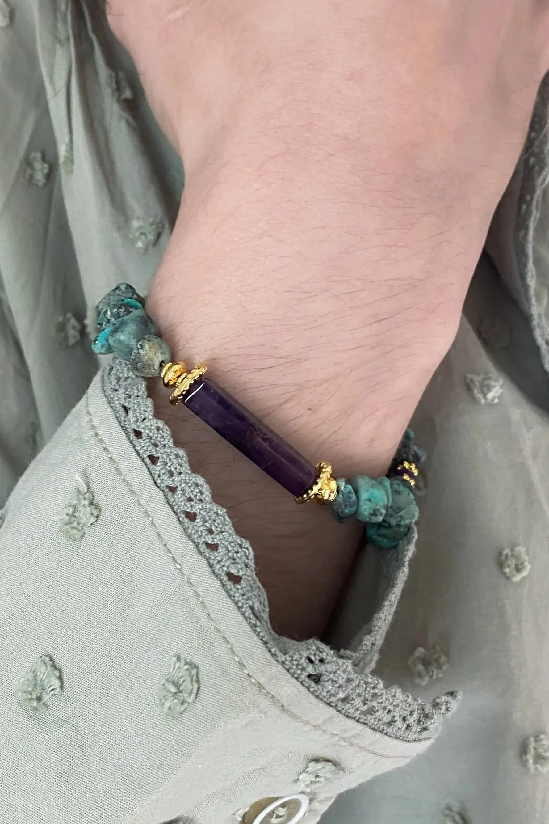 Turquoise & Amethyst Bracelet Heishi Gems Beaded Bracelet Boho Chic Bracelet for Woman Gift for Her