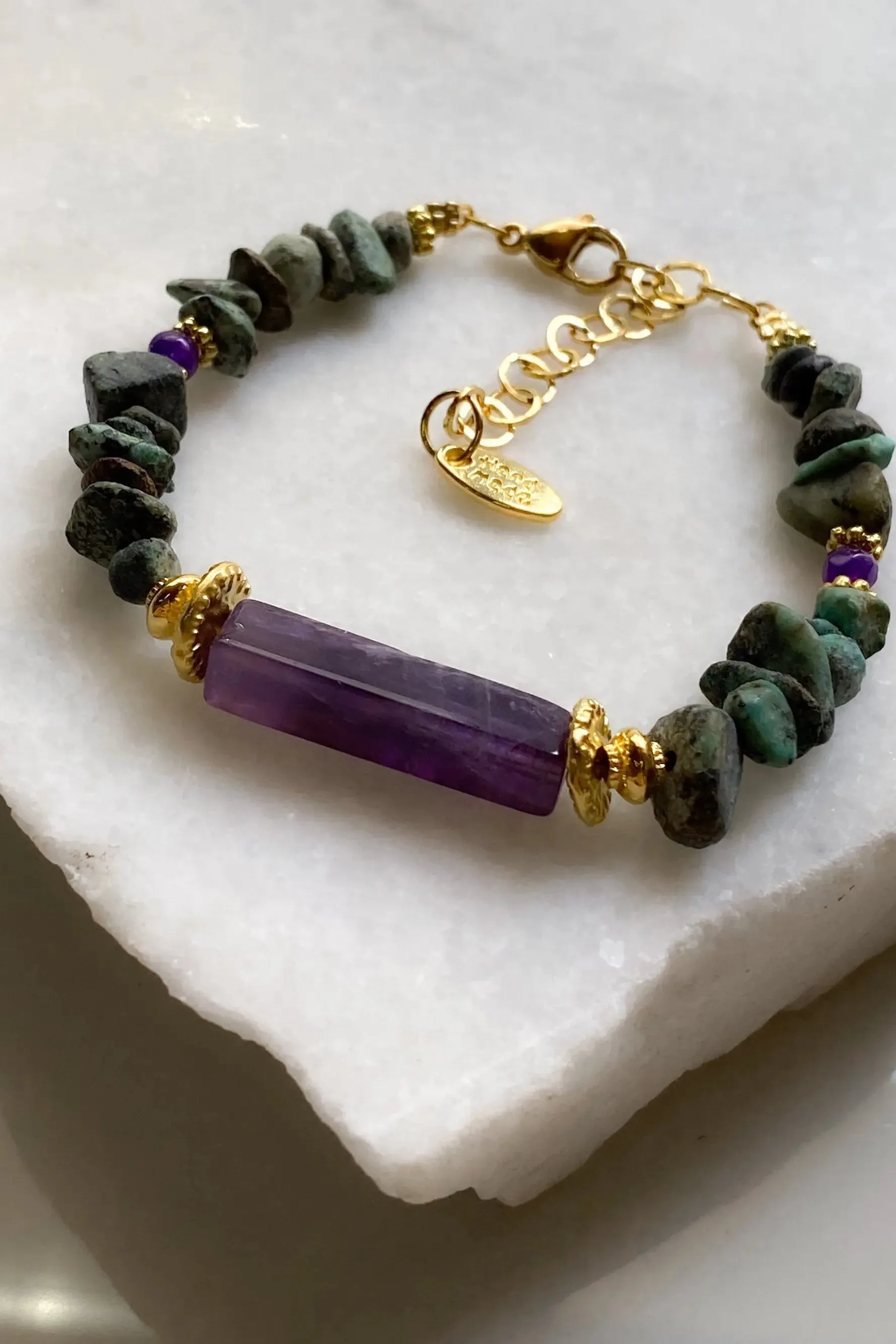 Turquoise & Amethyst Bracelet Heishi Gems Beaded Bracelet Boho Chic Bracelet for Woman Gift for Her
