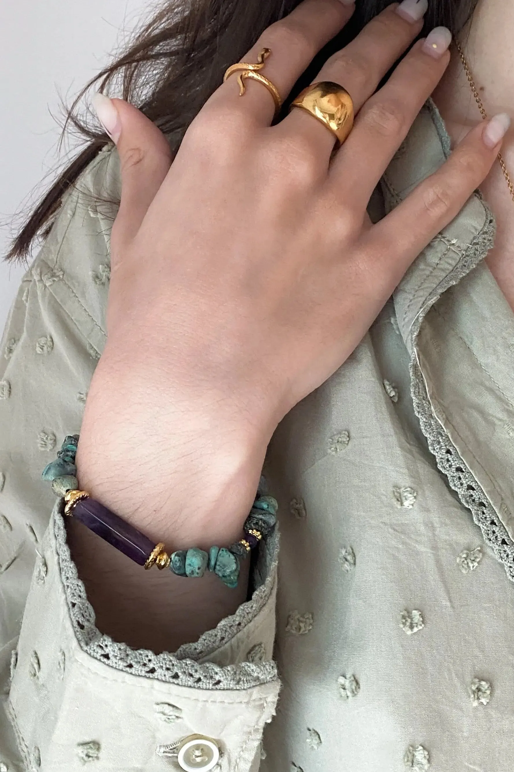Turquoise & Amethyst Bracelet Heishi Gems Beaded Bracelet Boho Chic Bracelet for Woman Gift for Her