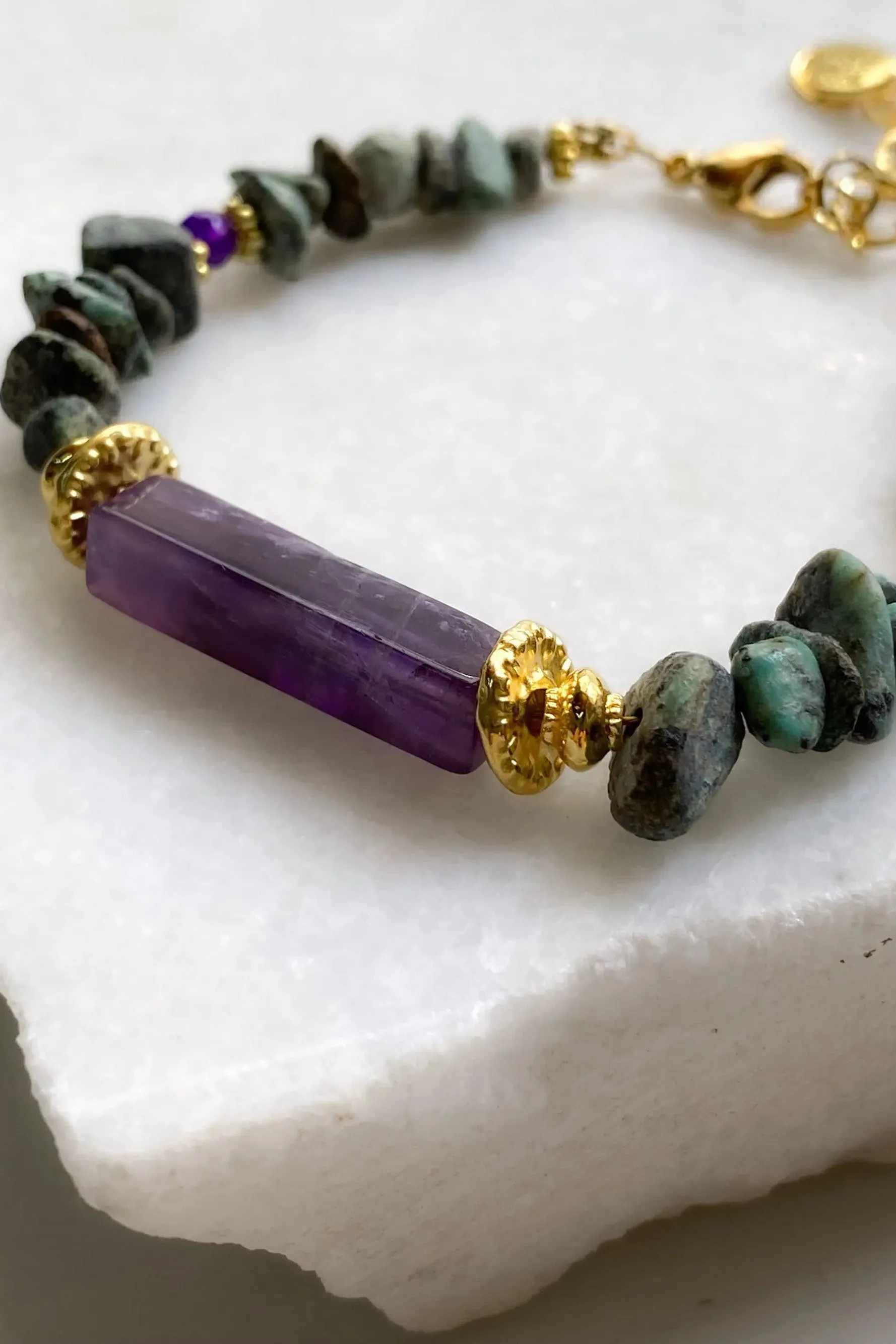 Turquoise & Amethyst Bracelet Heishi Gems Beaded Bracelet Boho Chic Bracelet for Woman Gift for Her