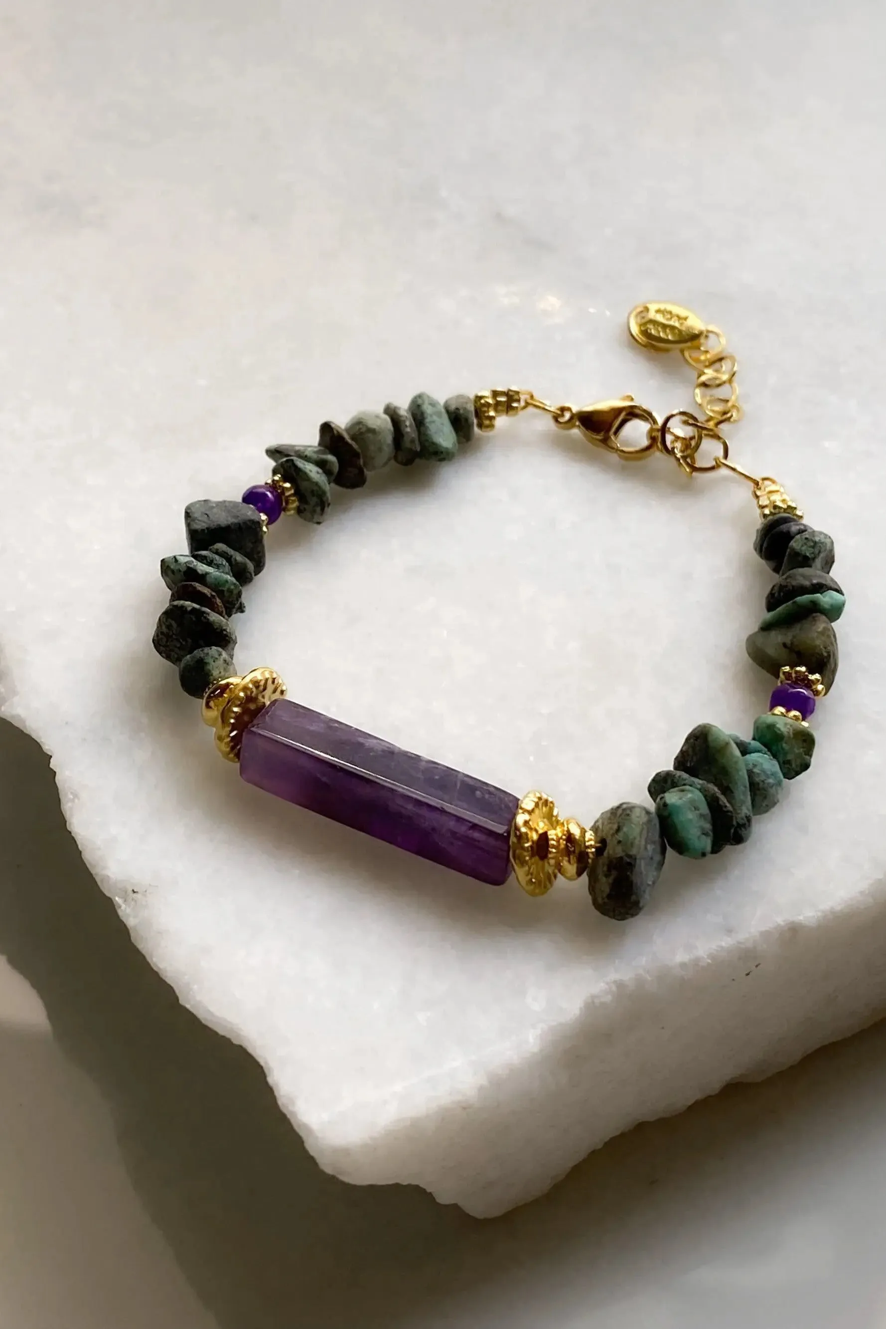 Turquoise & Amethyst Bracelet Heishi Gems Beaded Bracelet Boho Chic Bracelet for Woman Gift for Her