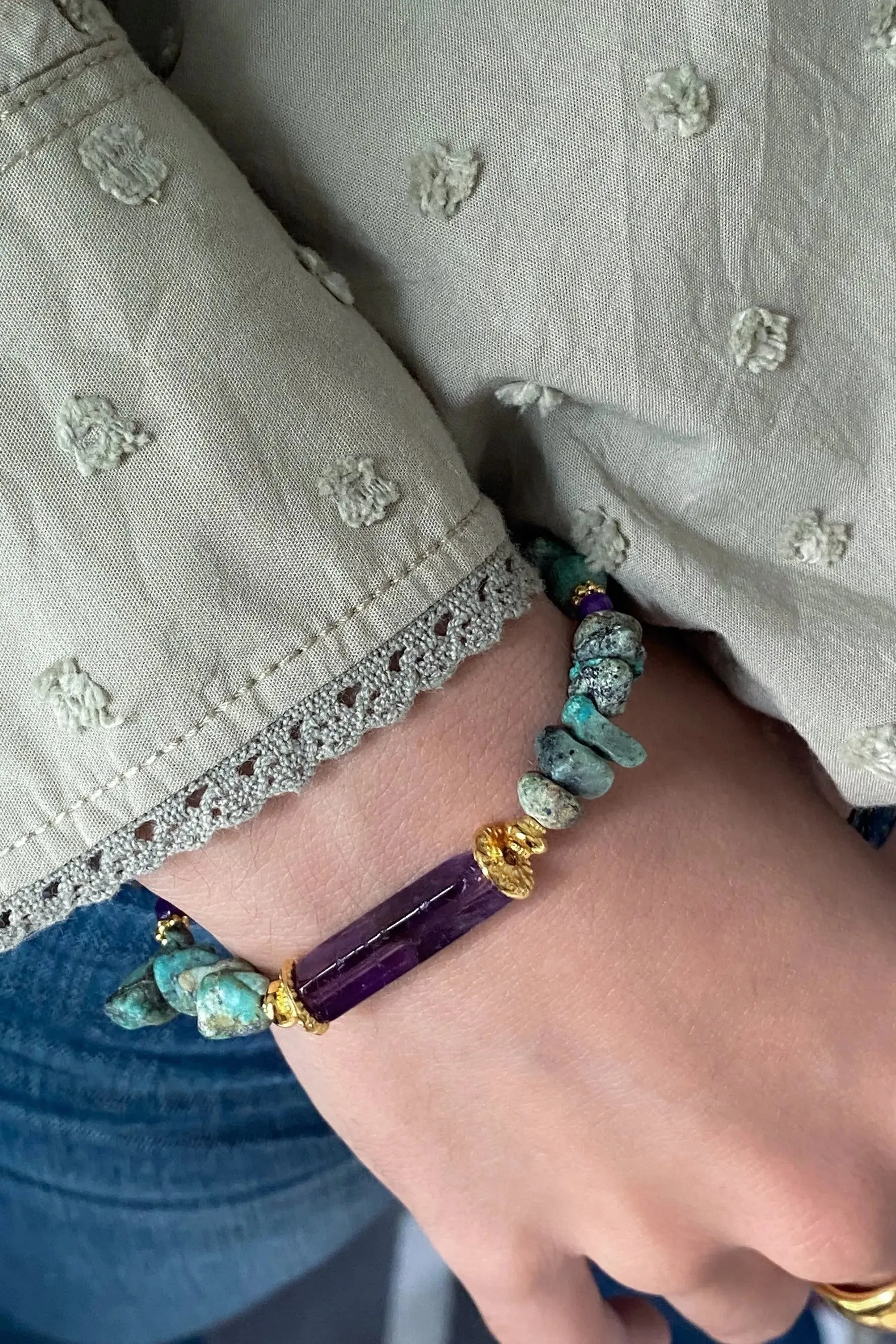 Turquoise & Amethyst Bracelet Heishi Gems Beaded Bracelet Boho Chic Bracelet for Woman Gift for Her