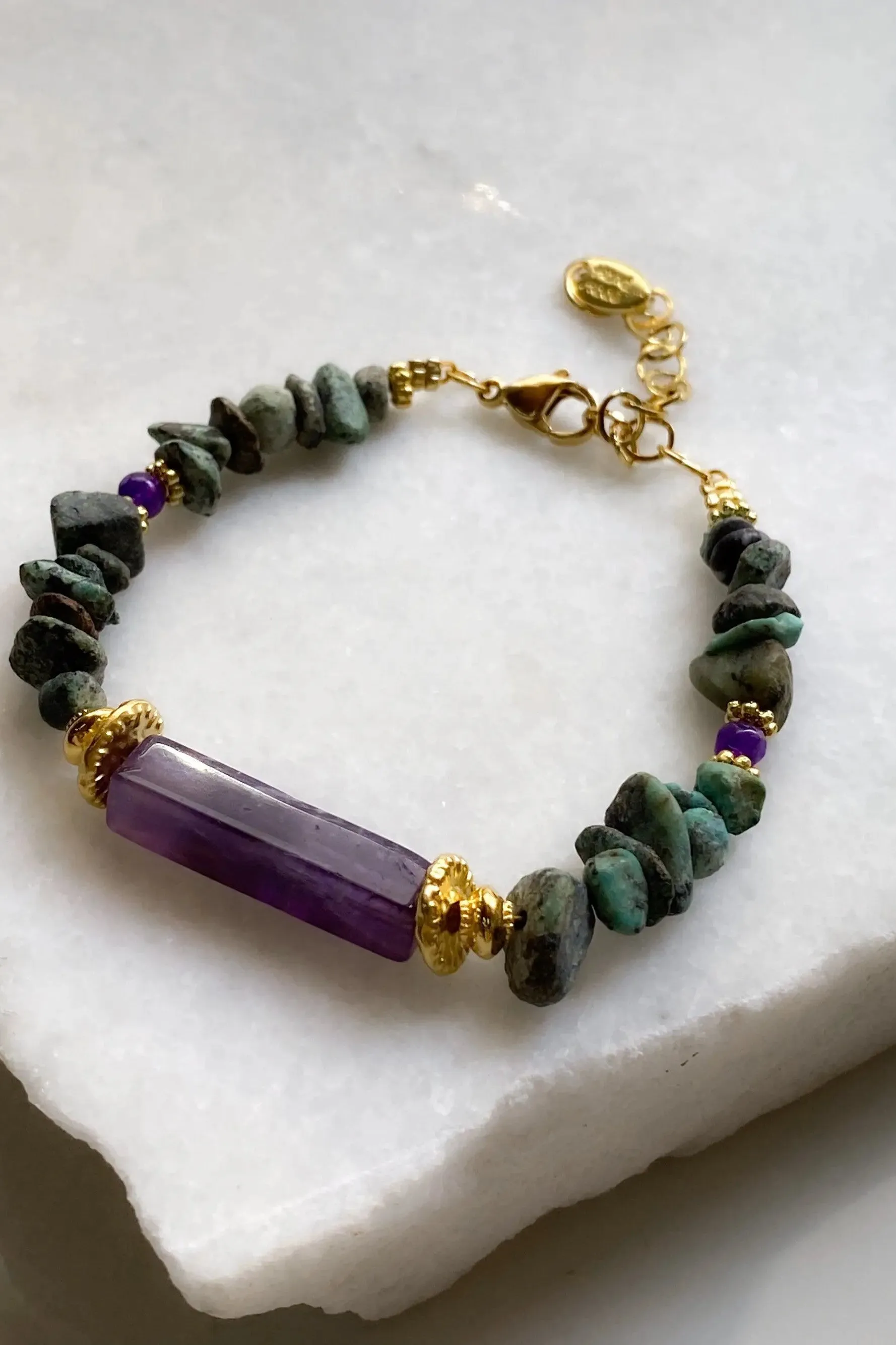 Turquoise & Amethyst Bracelet Heishi Gems Beaded Bracelet Boho Chic Bracelet for Woman Gift for Her