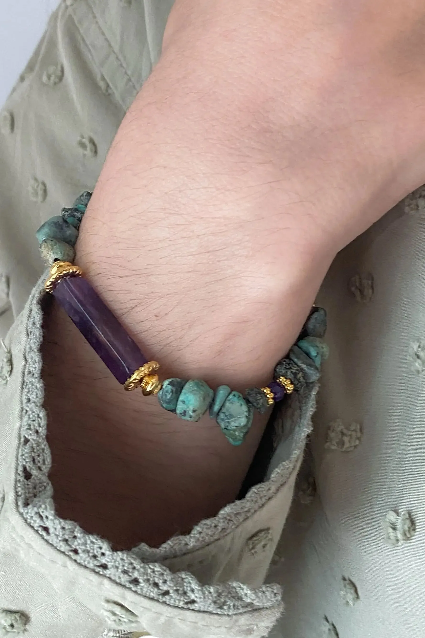 Turquoise & Amethyst Bracelet Heishi Gems Beaded Bracelet Boho Chic Bracelet for Woman Gift for Her
