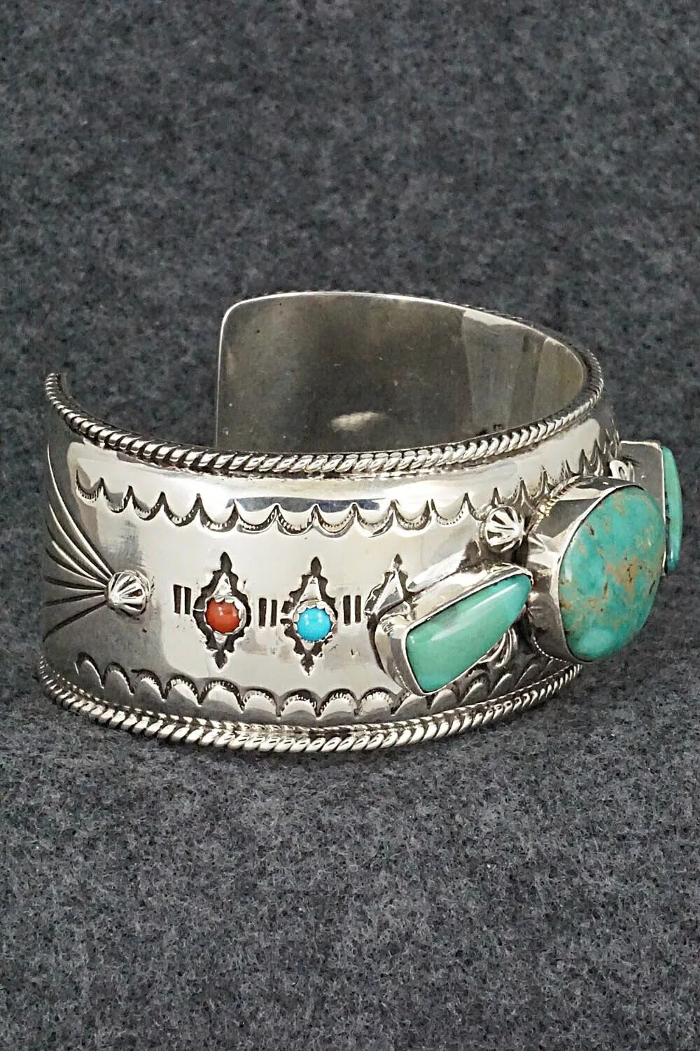 Turquoise, Coral & Sterling Silver Bracelet - Emerson Delgarito