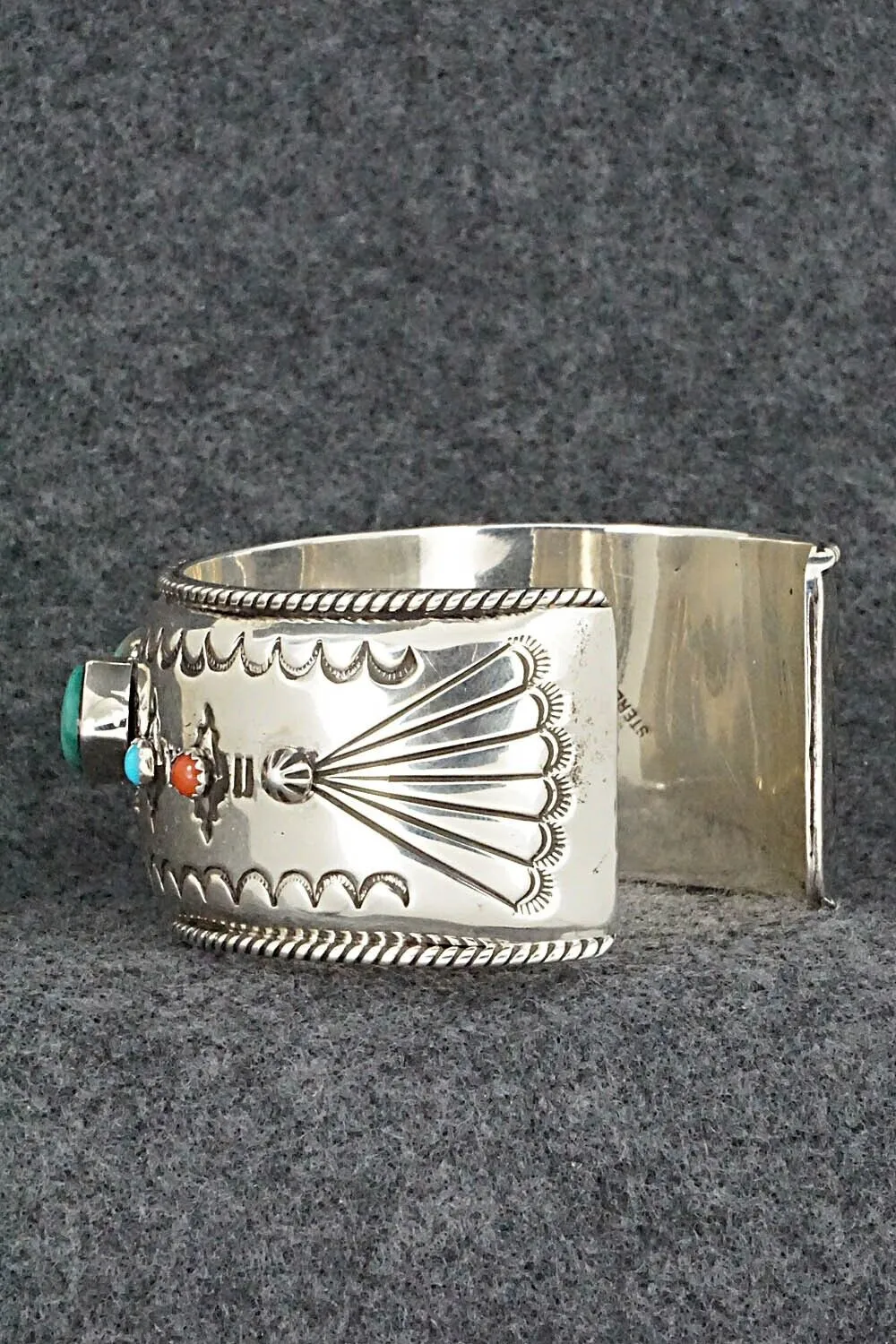 Turquoise, Coral & Sterling Silver Bracelet - Emerson Delgarito