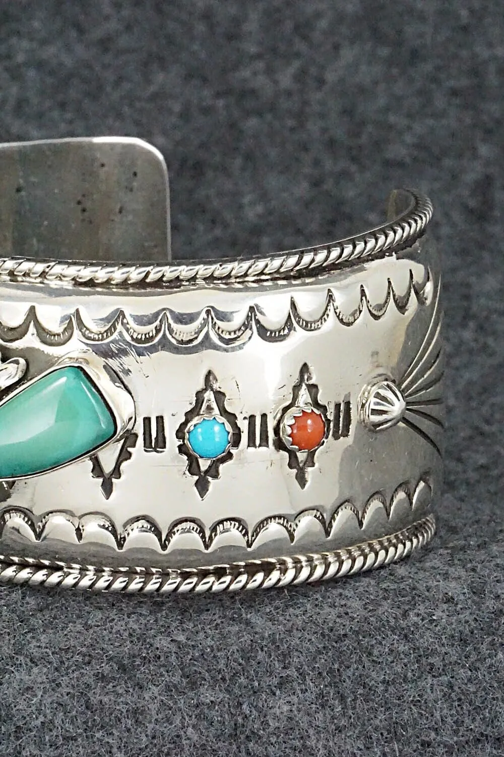 Turquoise, Coral & Sterling Silver Bracelet - Emerson Delgarito