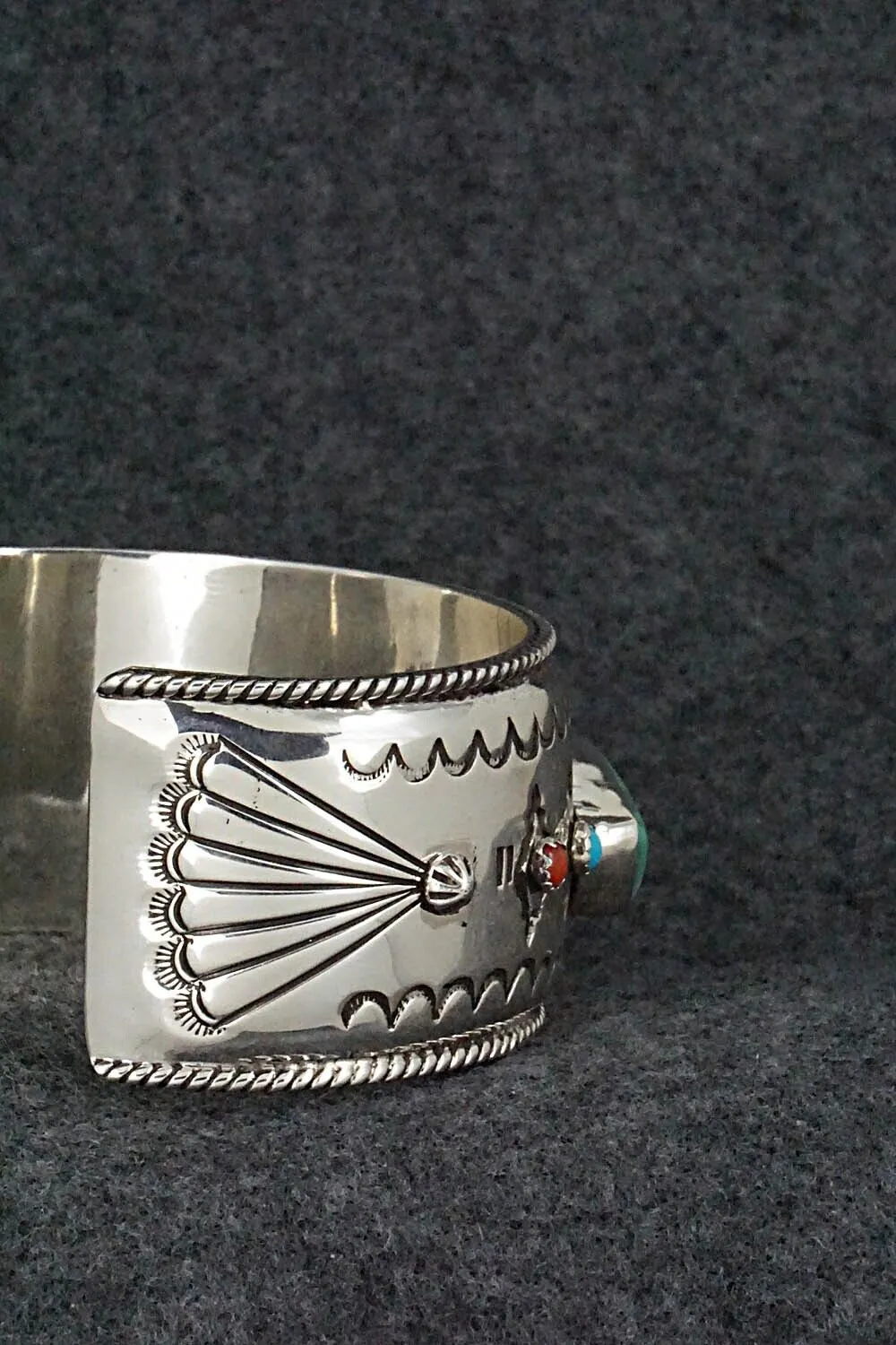 Turquoise, Coral & Sterling Silver Bracelet - Emerson Delgarito
