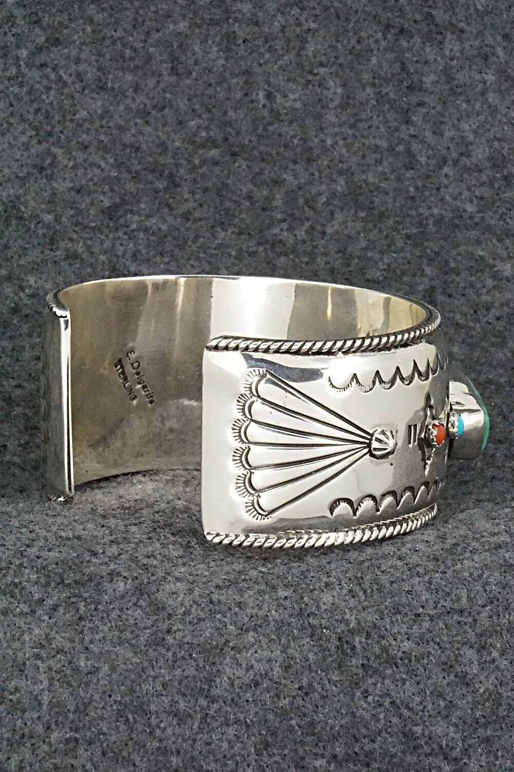 Turquoise, Coral & Sterling Silver Bracelet - Emerson Delgarito