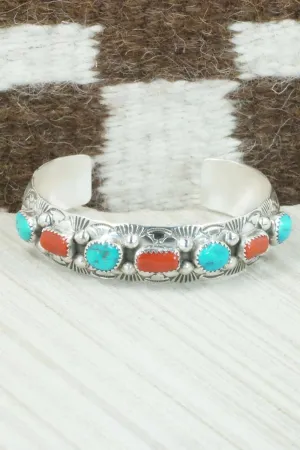 Turquoise, Coral & Sterling Silver Bracelet - Glenn Sandoval