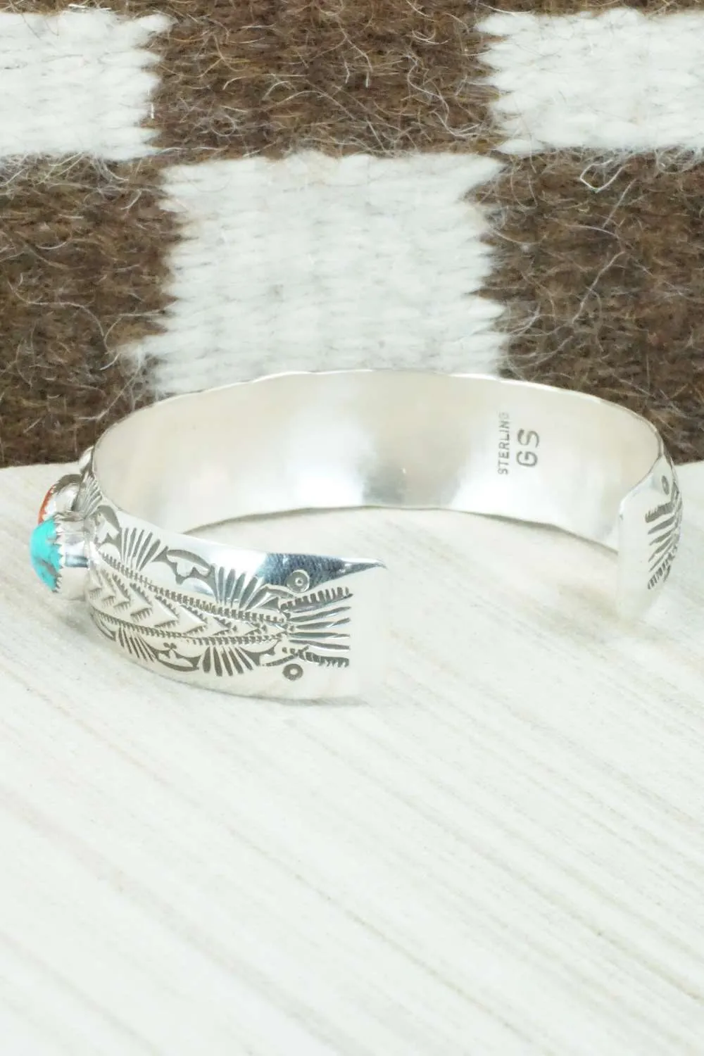 Turquoise, Coral & Sterling Silver Bracelet - Glenn Sandoval