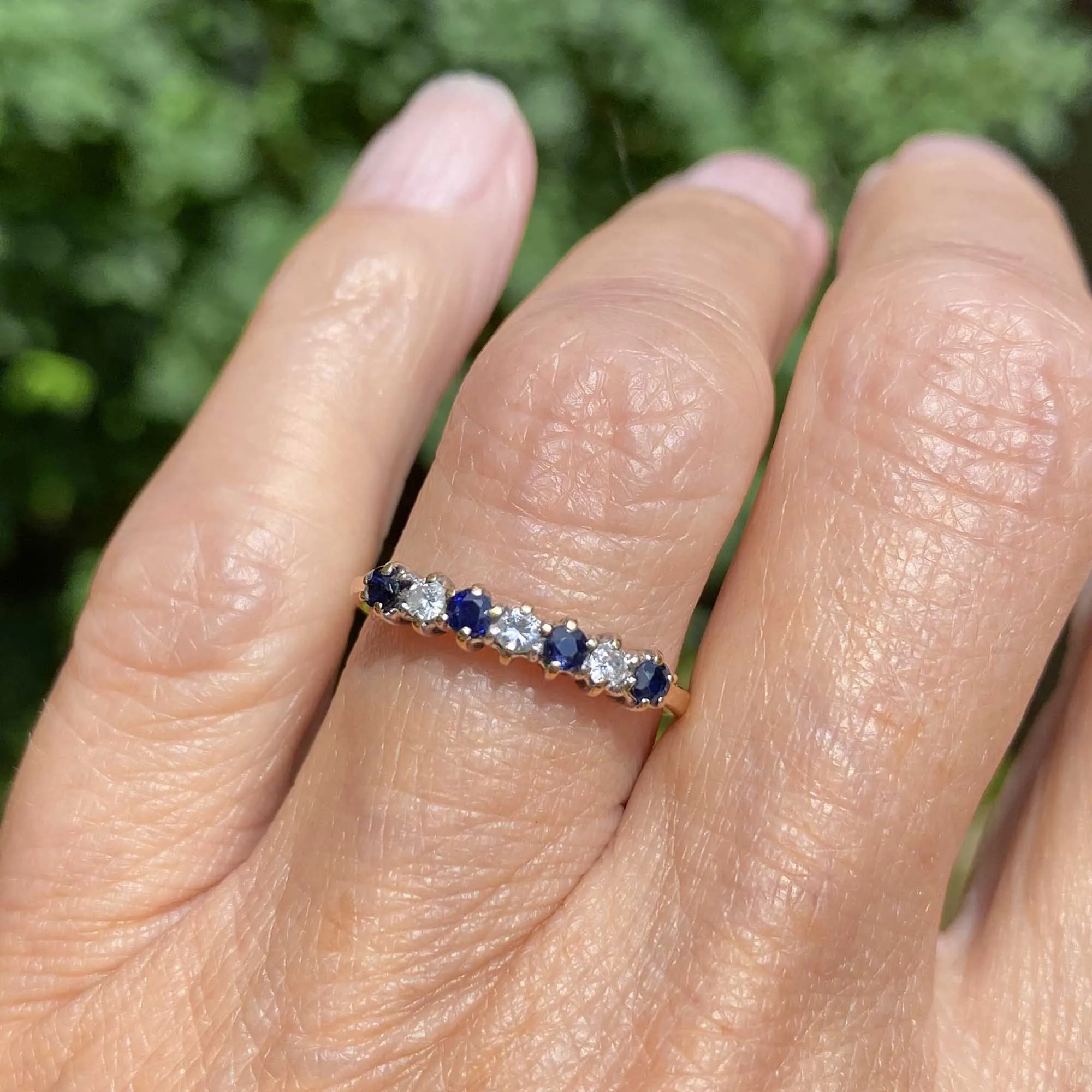 Vintage Sapphire Diamond Half Eternity Ring Band